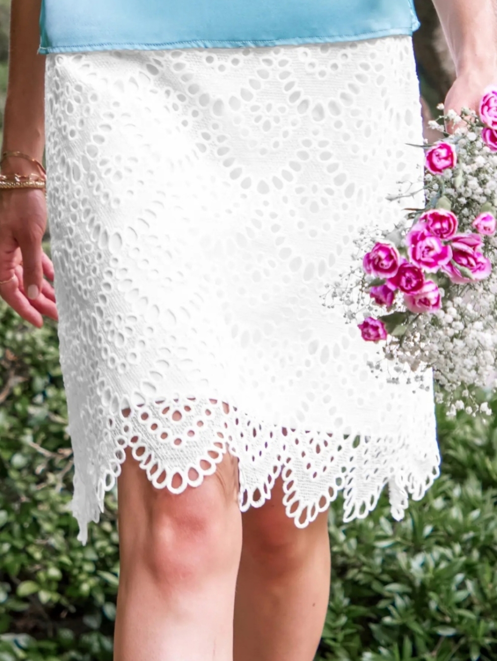 White Cutout Scalloped Hem Midi Skirt NWT Cupshe- M - Picture 6 of 7